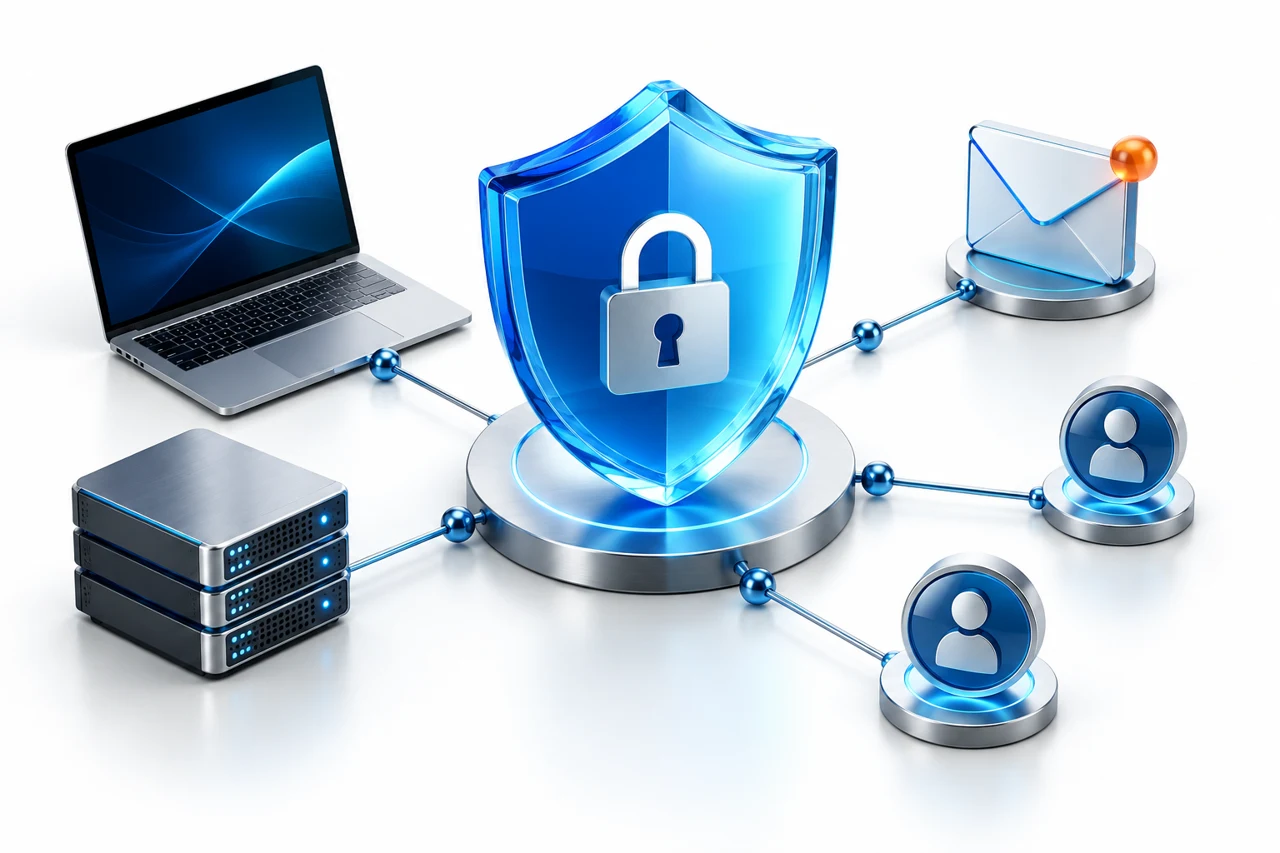 Device, email and identity cybersecurity illustration