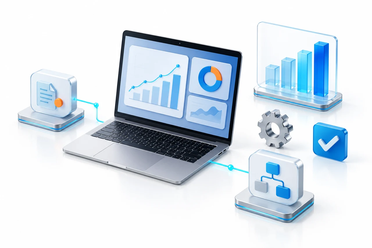 Business workflow automation and analytics illustration